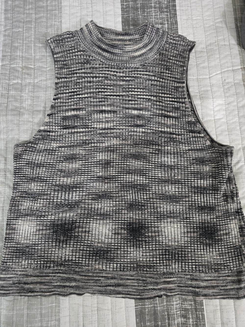 Sun & Shadow Black & White Marled Mock Neck Tank